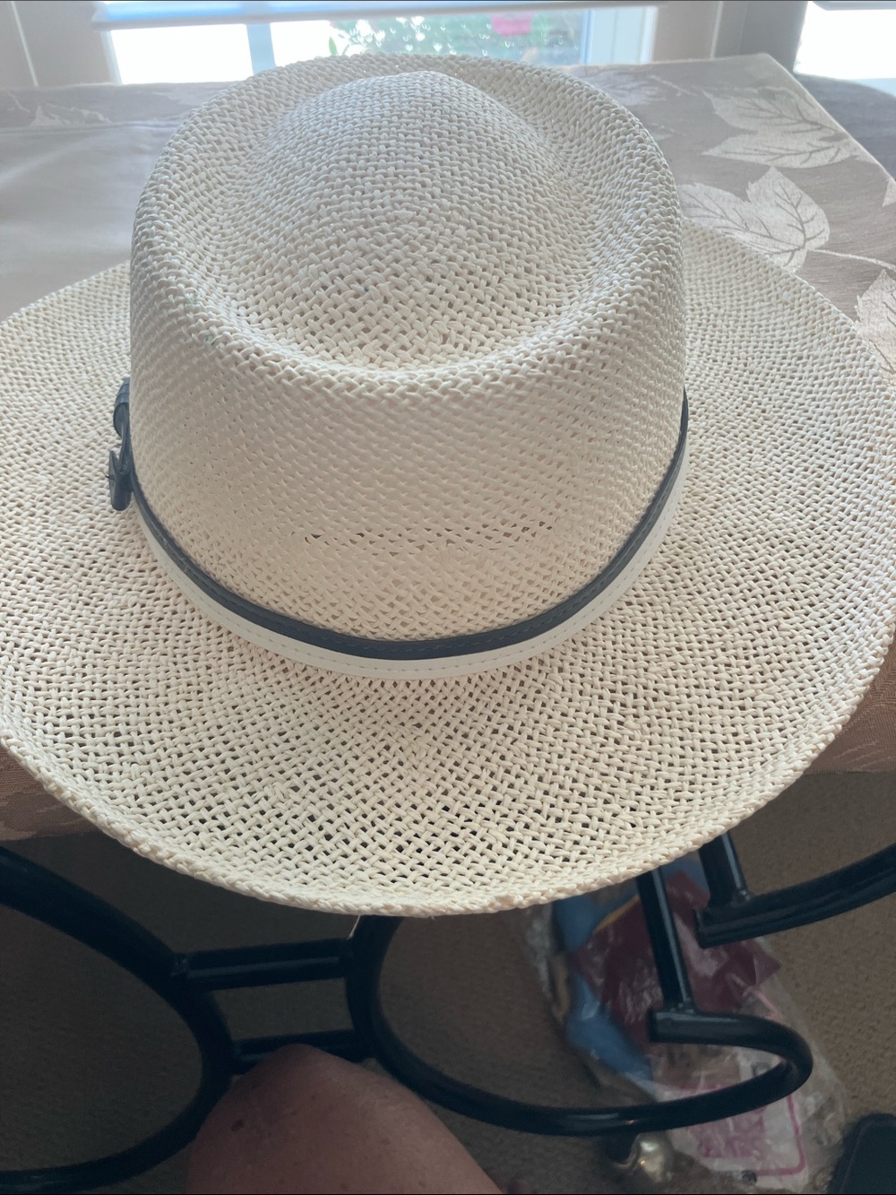 Woven Straw Fedora Hat in Cream with Black Trim - Picture 5 of 5